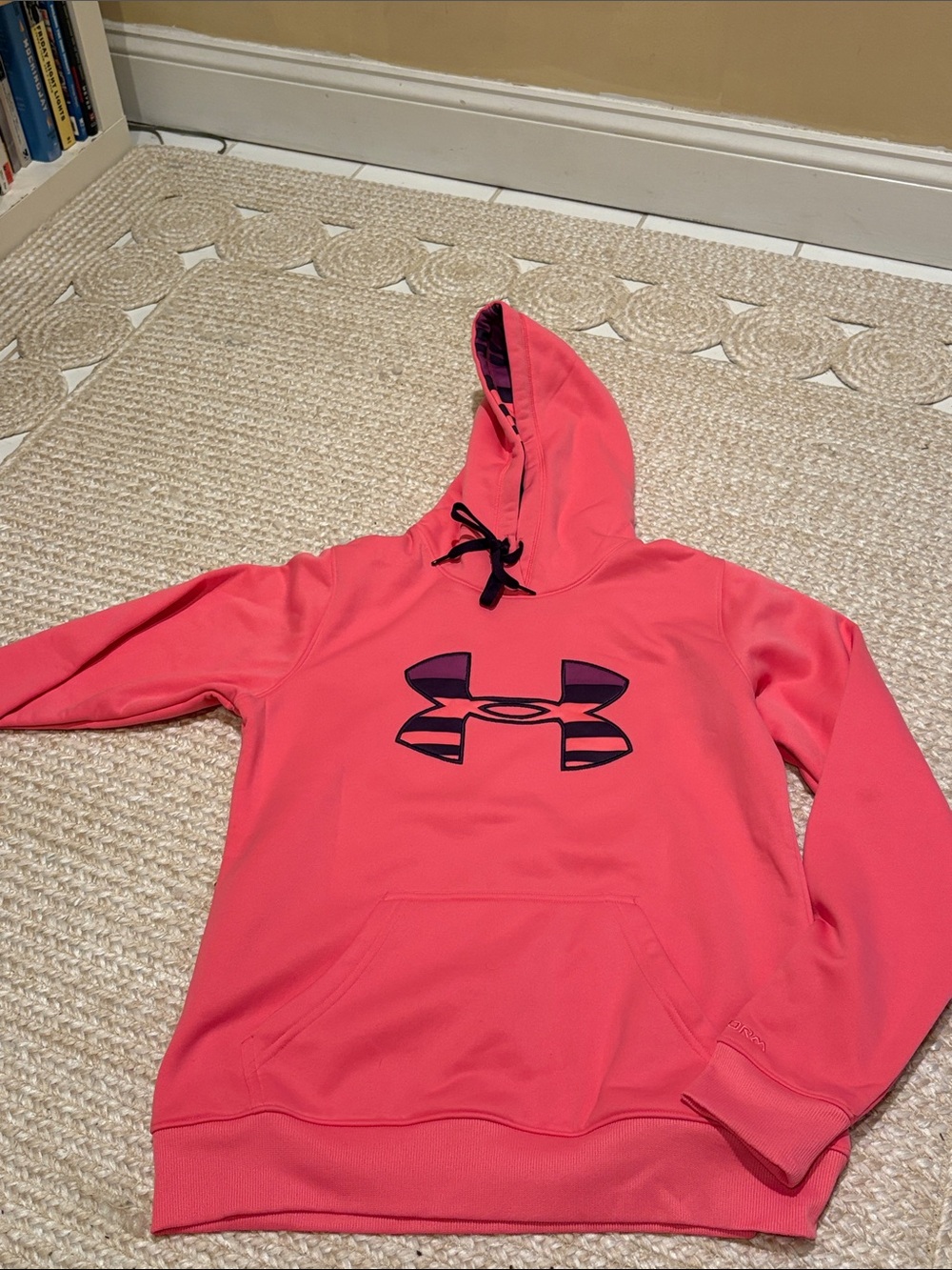 Under Armour Coral Pink Hooded Pullover with Navy Logo